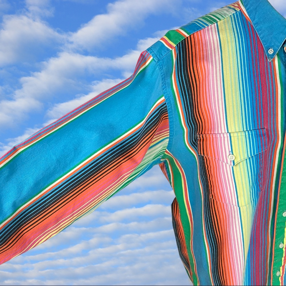 ❌SOLD❌90s Wrangler Rainbow Stripe Southwest Button Down - Picture 5 of 9